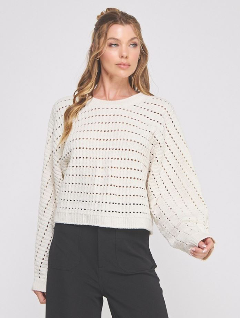 Chenille Pointelle Crop Oversized Sweater