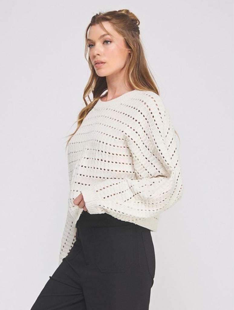 Chenille Pointelle Crop Oversized Sweater