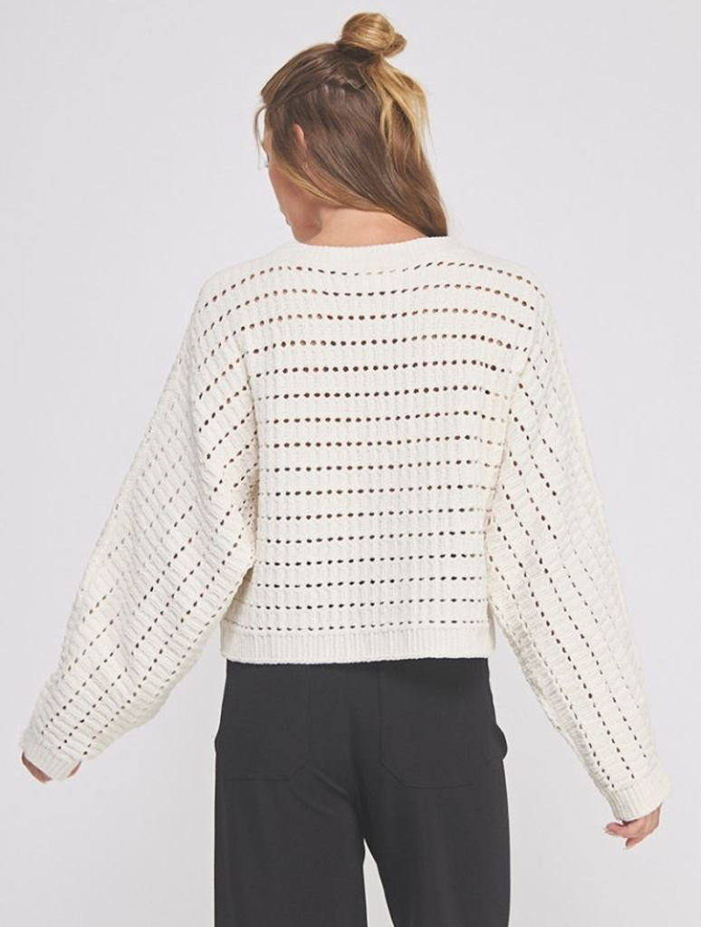 Chenille Pointelle Crop Oversized Sweater
