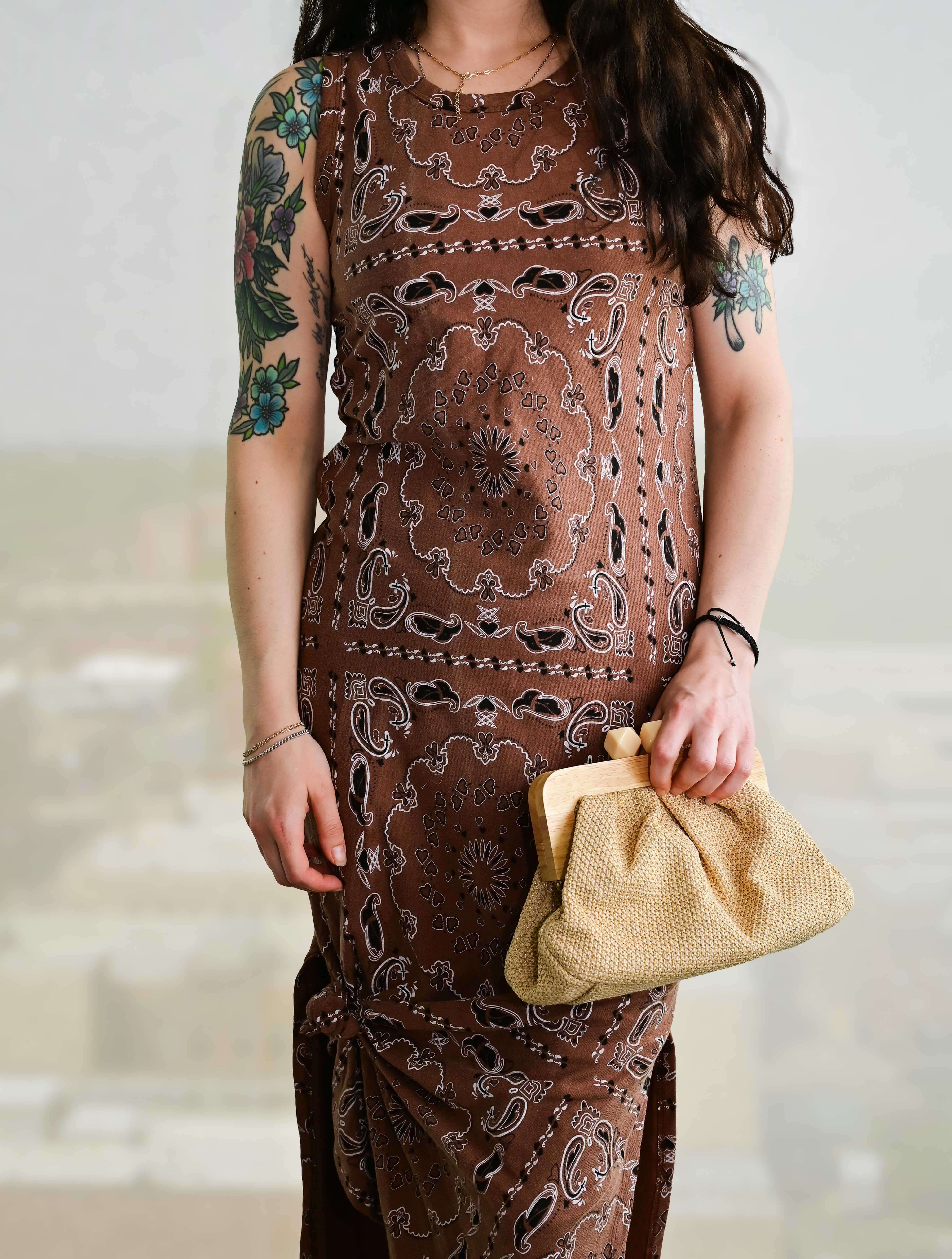 Lia Straw and Wood Purse