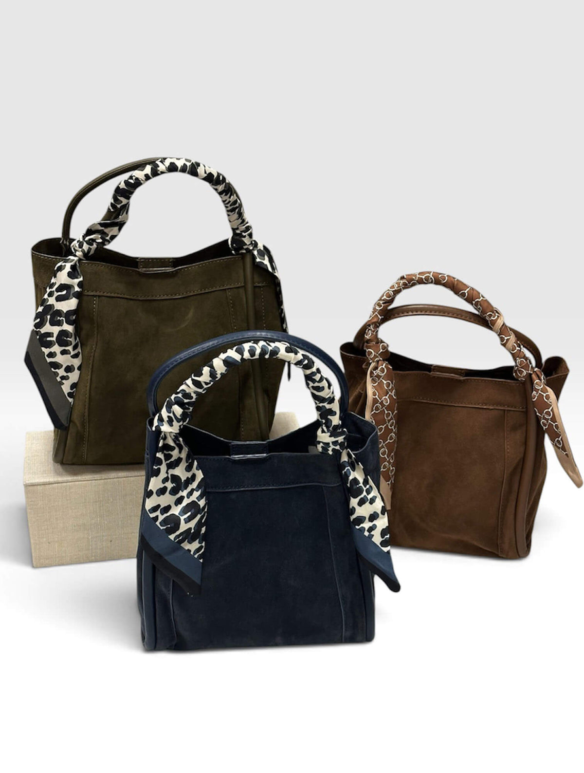 Gianna Suede Bag with Scarf Handle