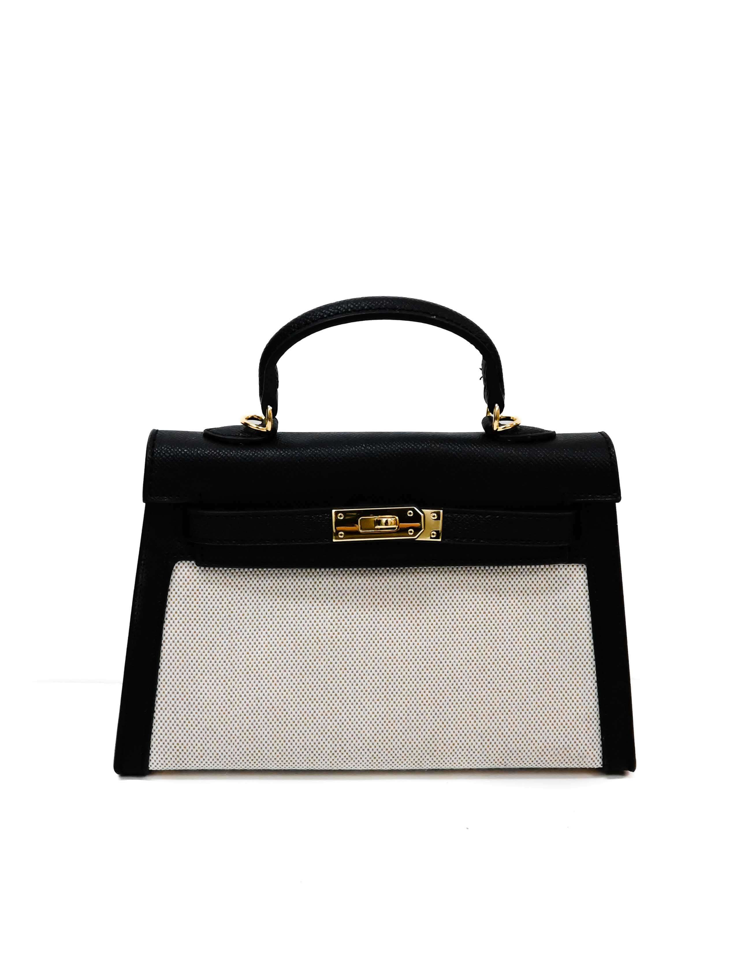 Tiny Woven and Faux Leather Top Handle Purse