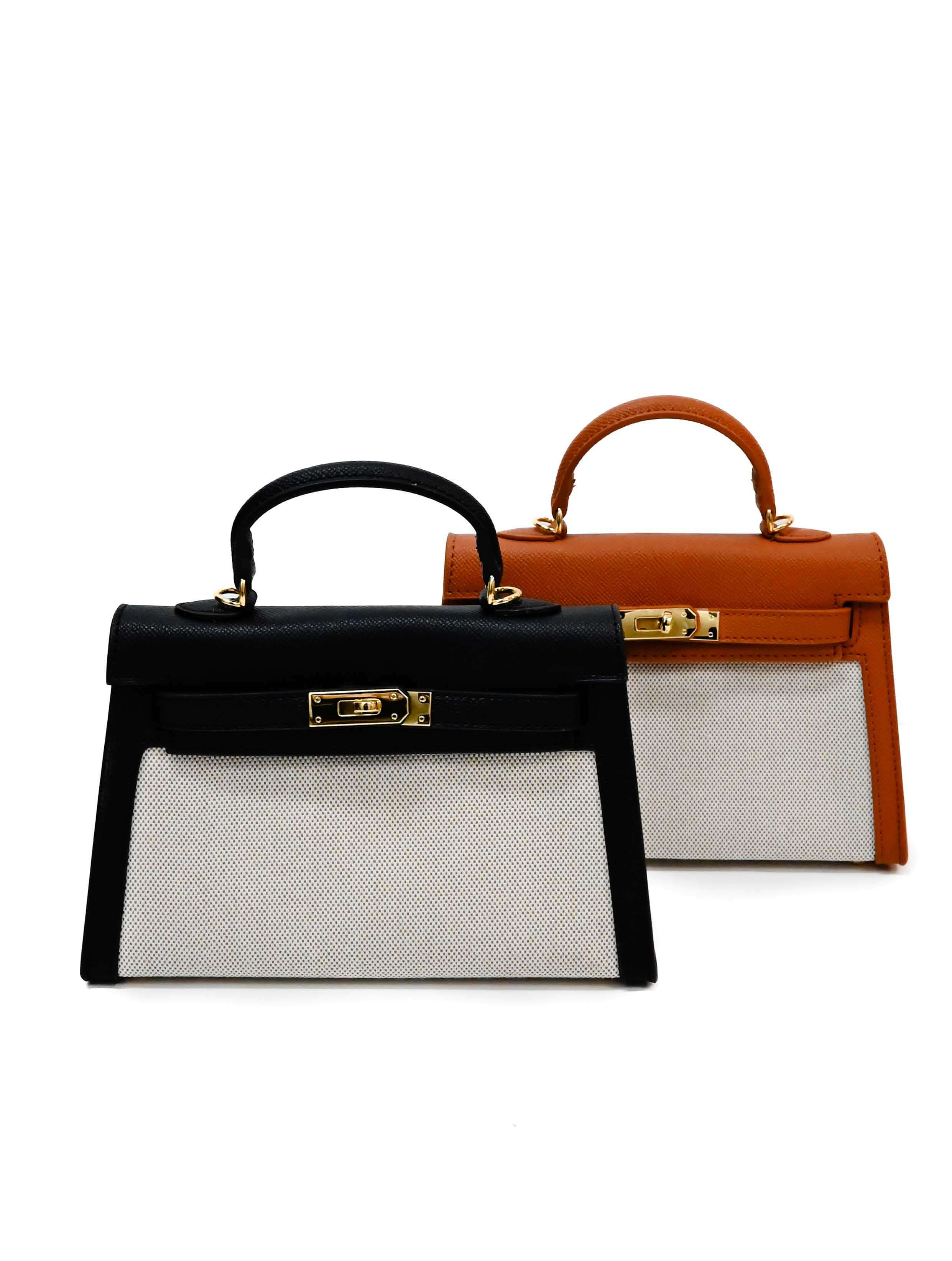 Tiny Woven and Faux Leather Top Handle Purse