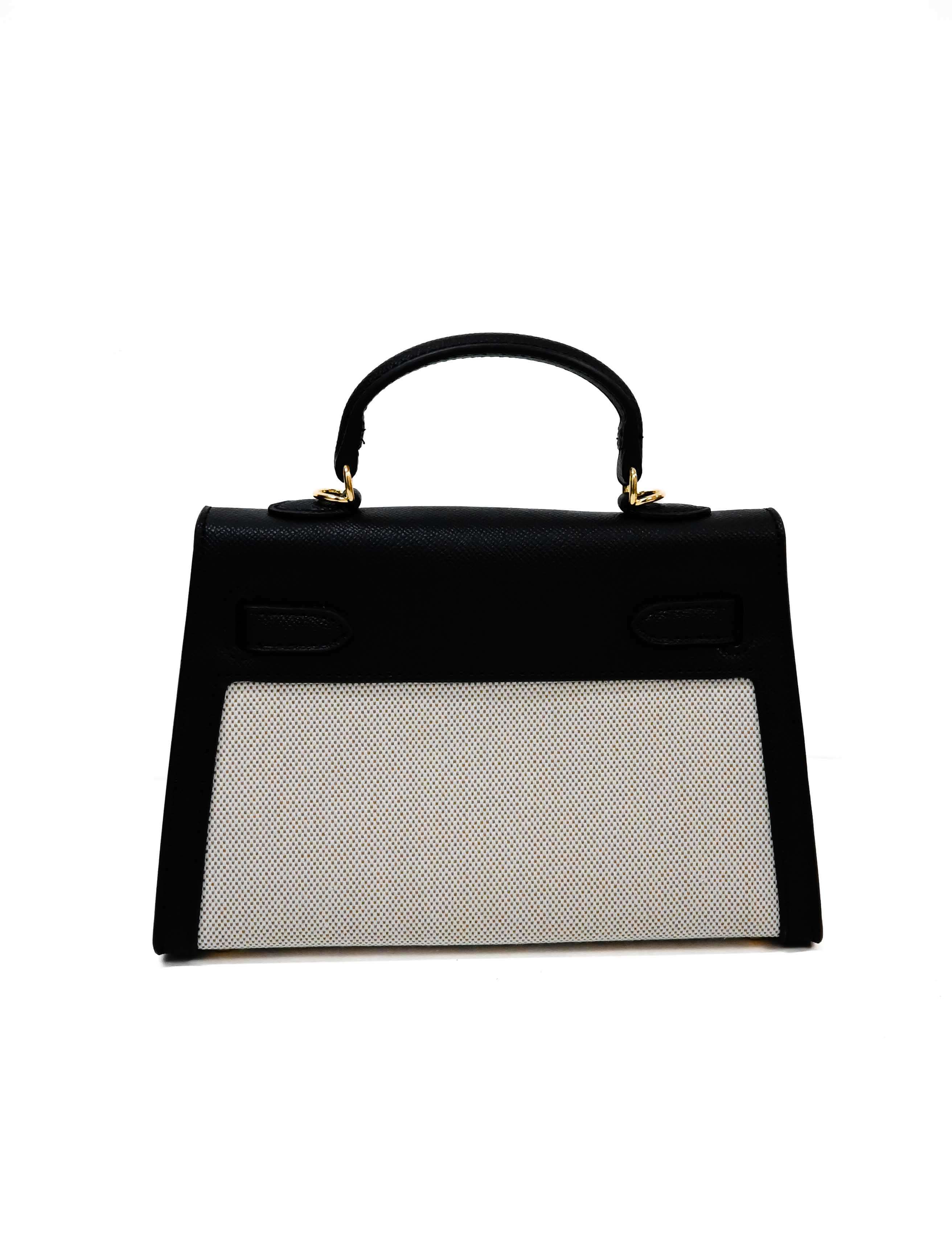 Tiny Woven and Faux Leather Top Handle Purse