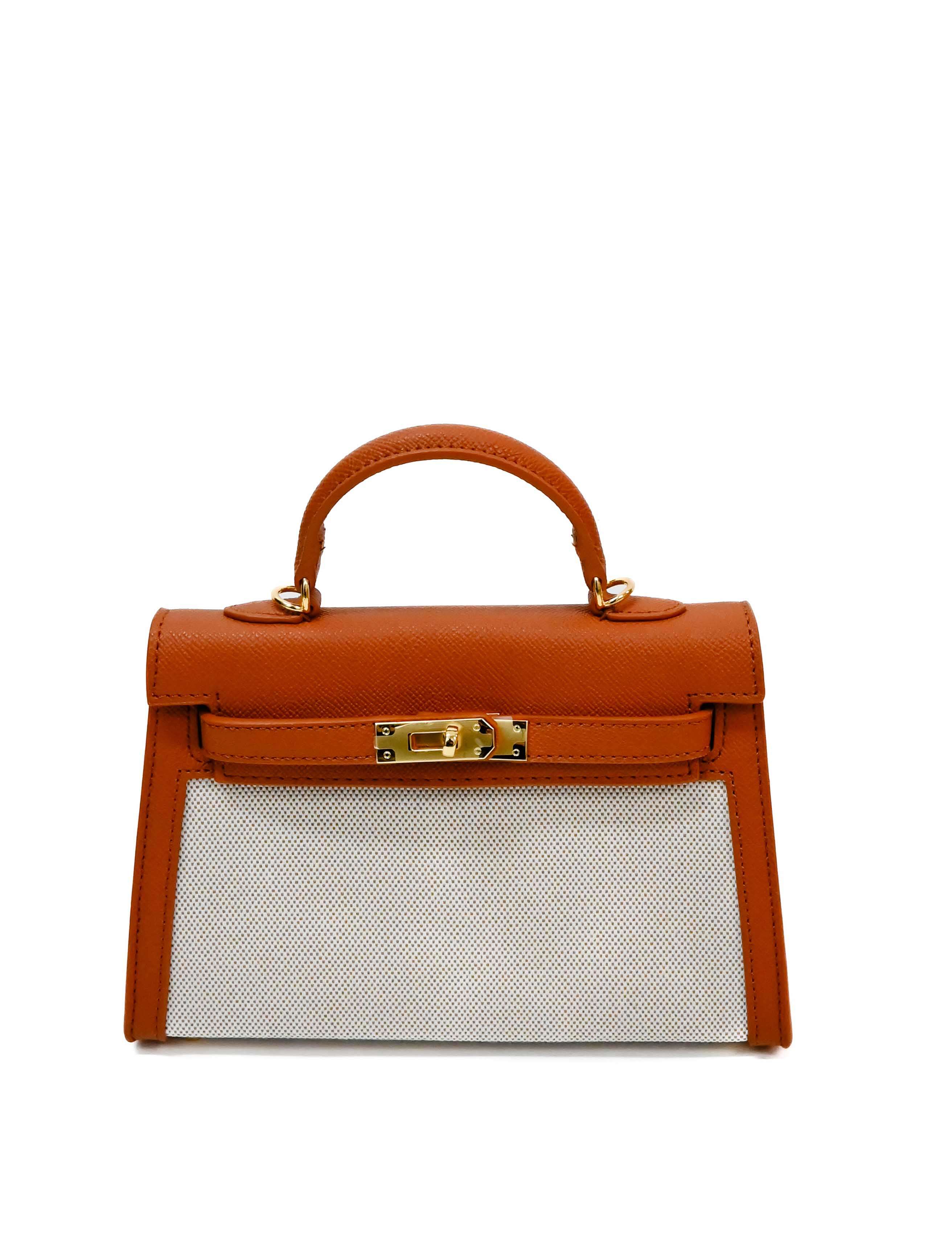 Tiny Woven and Faux Leather Top Handle Purse