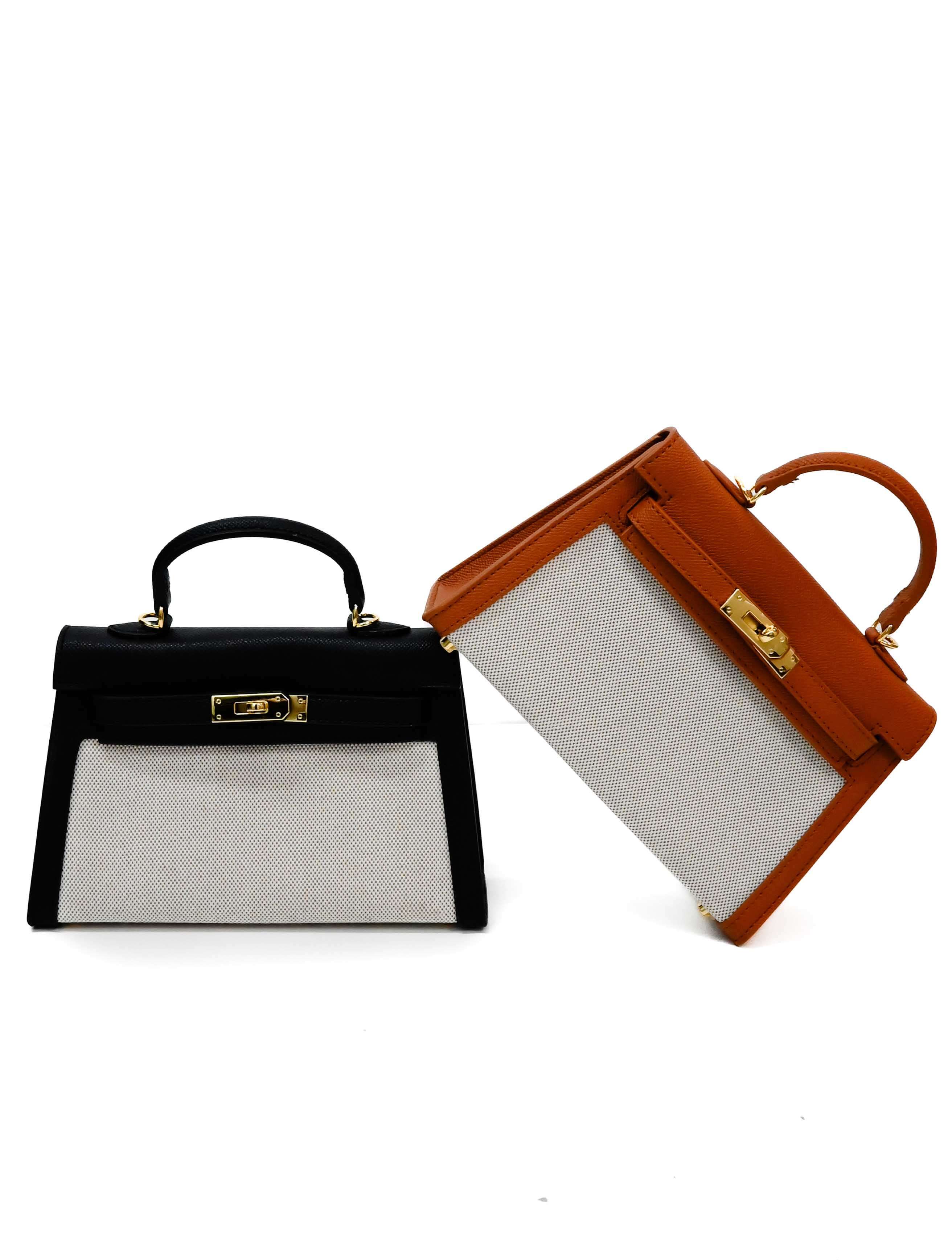 Tiny Woven and Faux Leather Top Handle Purse