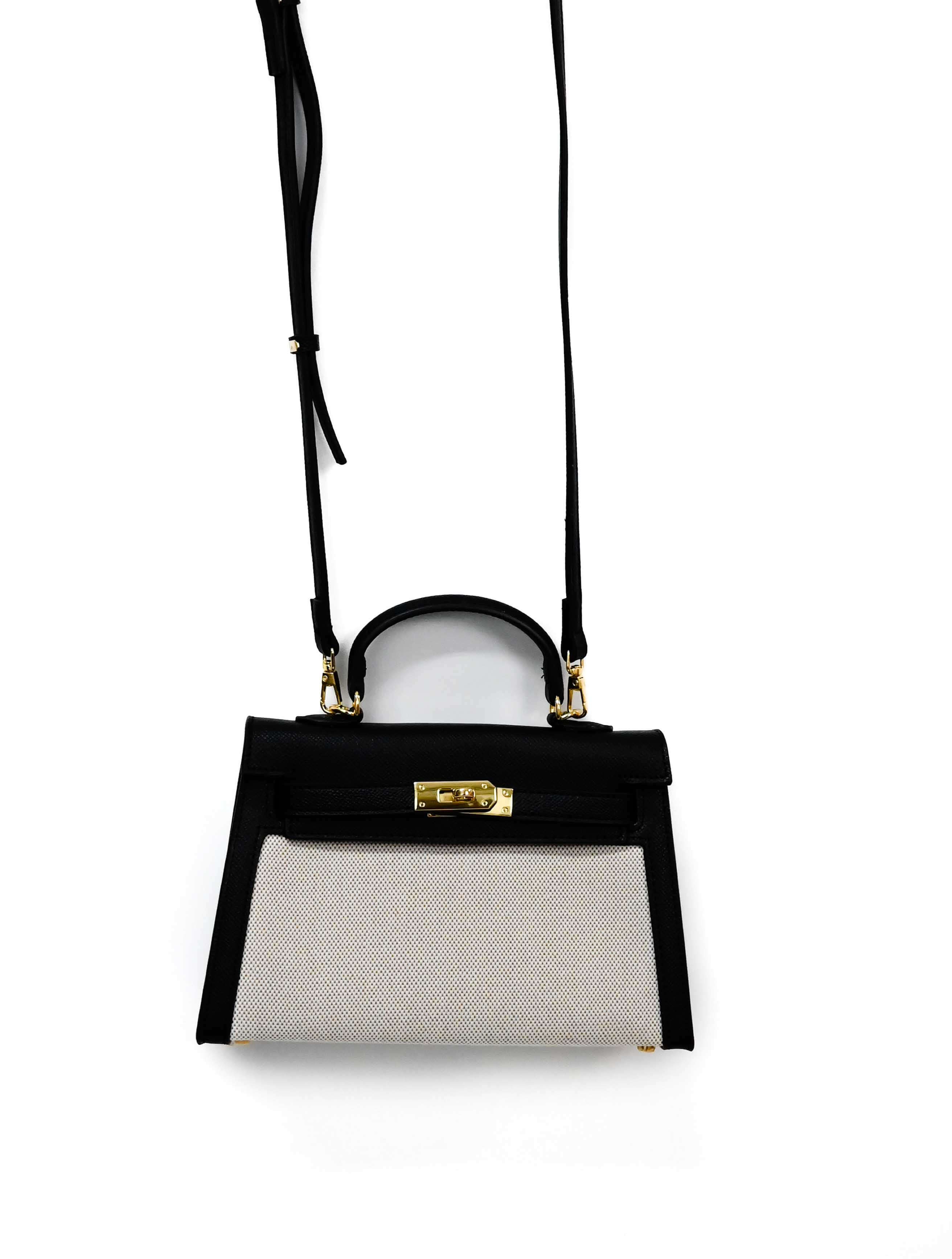 Tiny Woven and Faux Leather Top Handle Purse