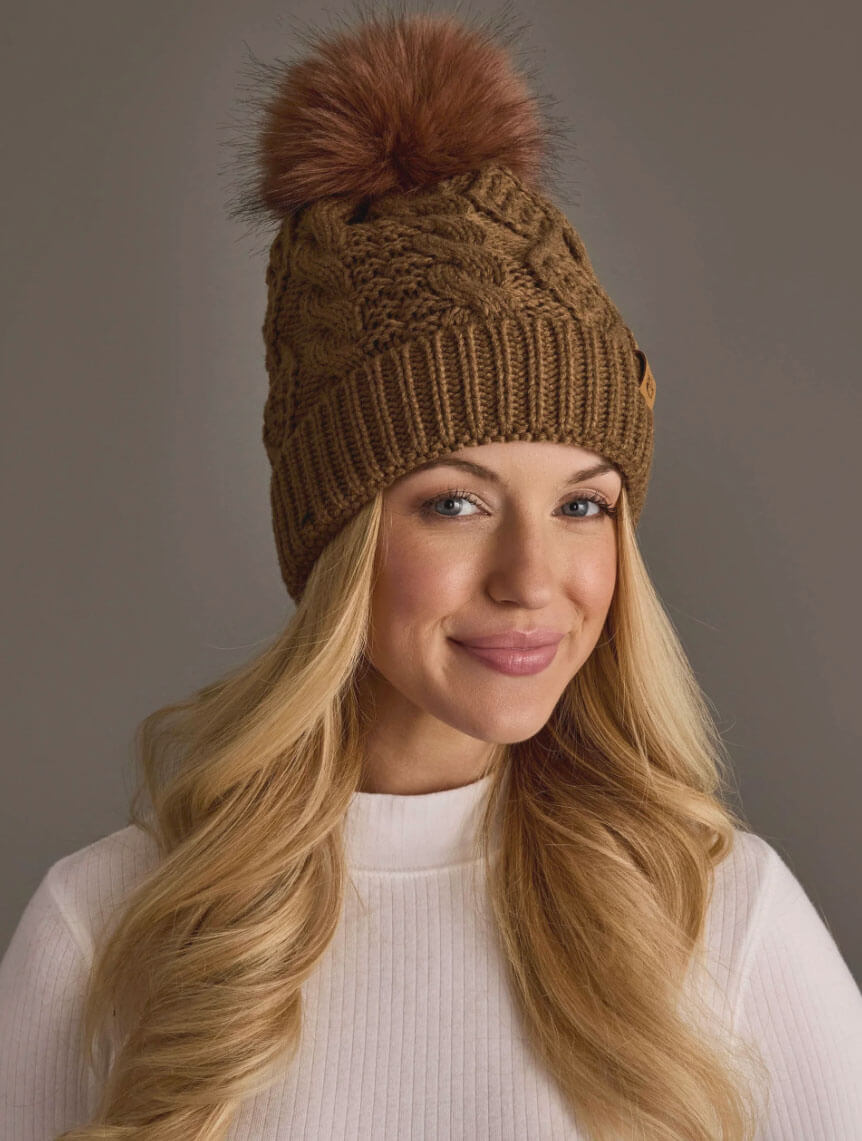 Fur Top Cable Knit Hat