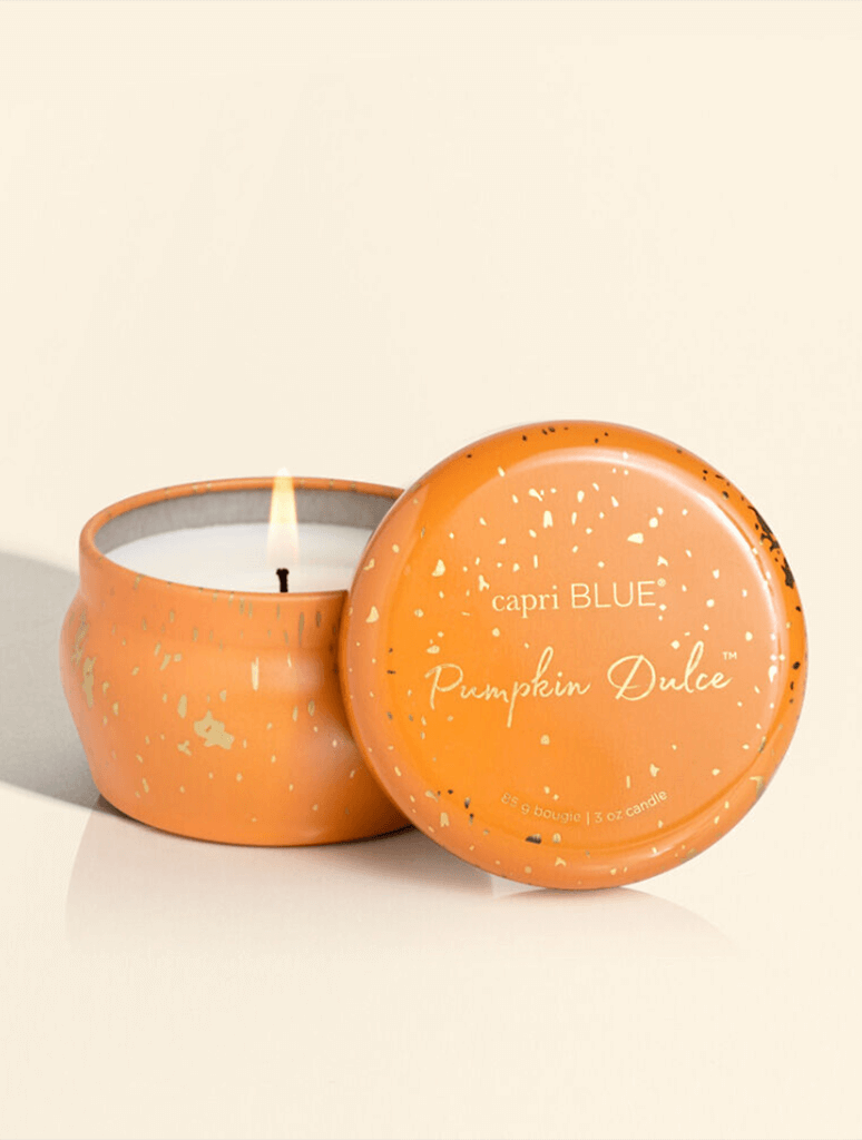 Capri Blue Glimmer Mini Tin in Pumpkin Dolce side view
