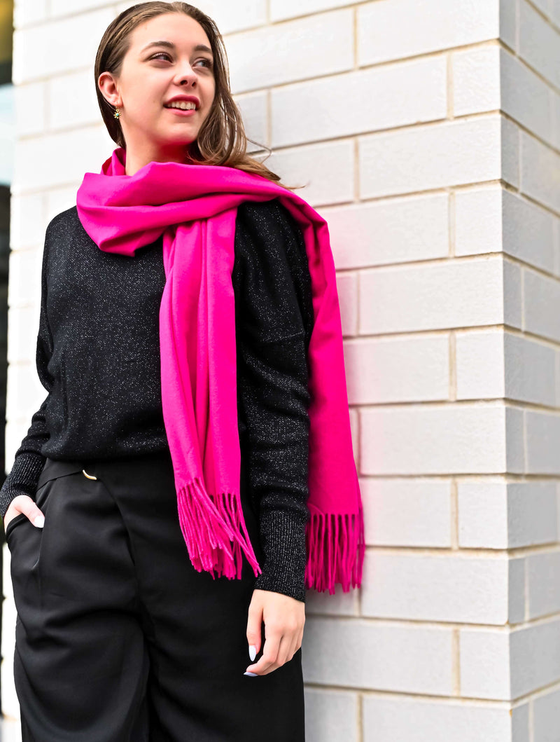 Cashmere Blend Travel Scarf in Hot Pink