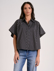 Boxy Short Sleeve Striped Button Down