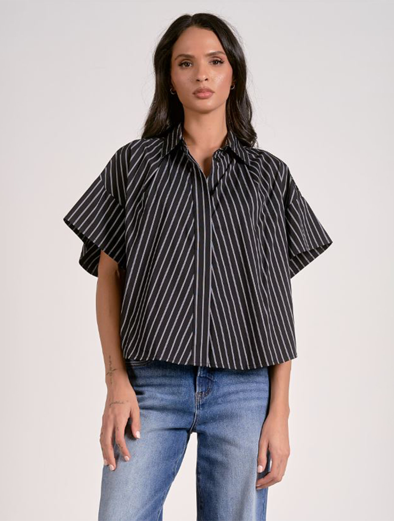 Boxy Short Sleeve Striped Button Down