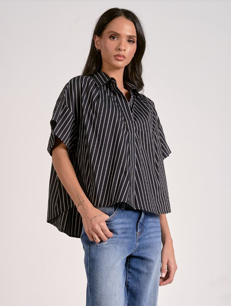 Boxy Short Sleeve Striped Button Down
