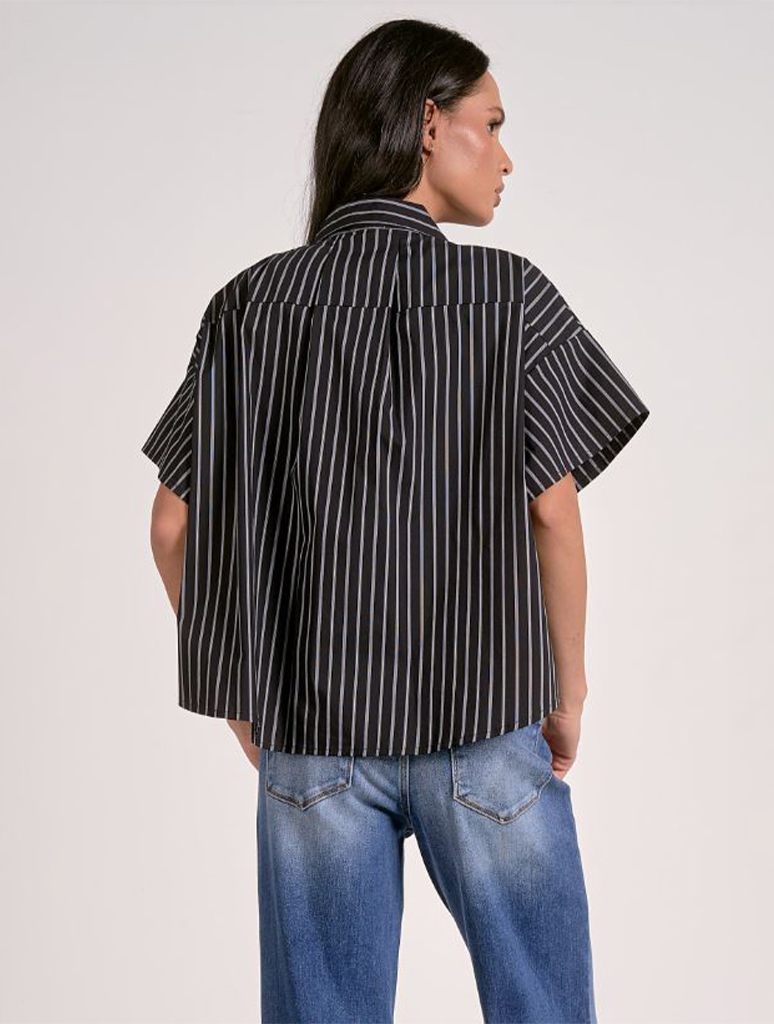 Boxy Short Sleeve Striped Button Down