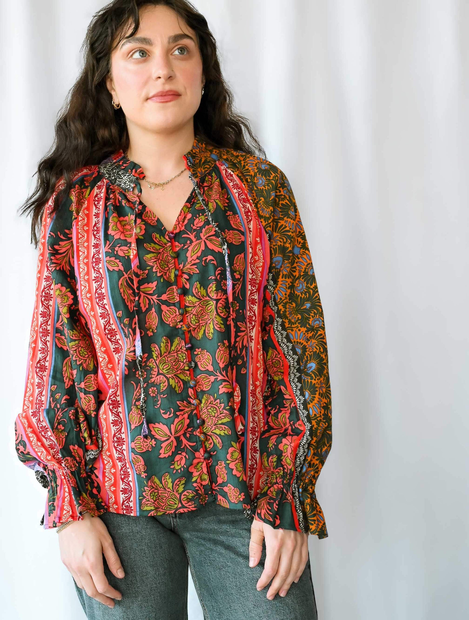 Deep Sleeve Button Down Blouse