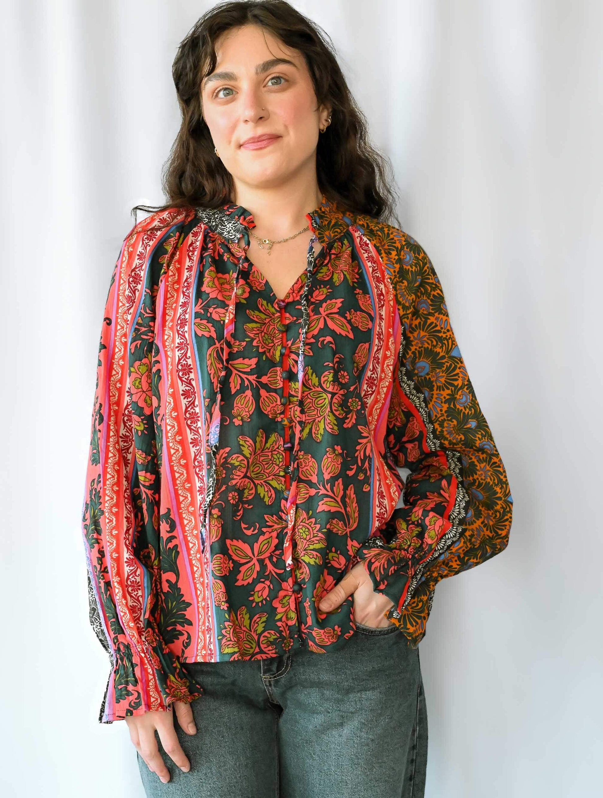 Deep Sleeve Button Down Blouse