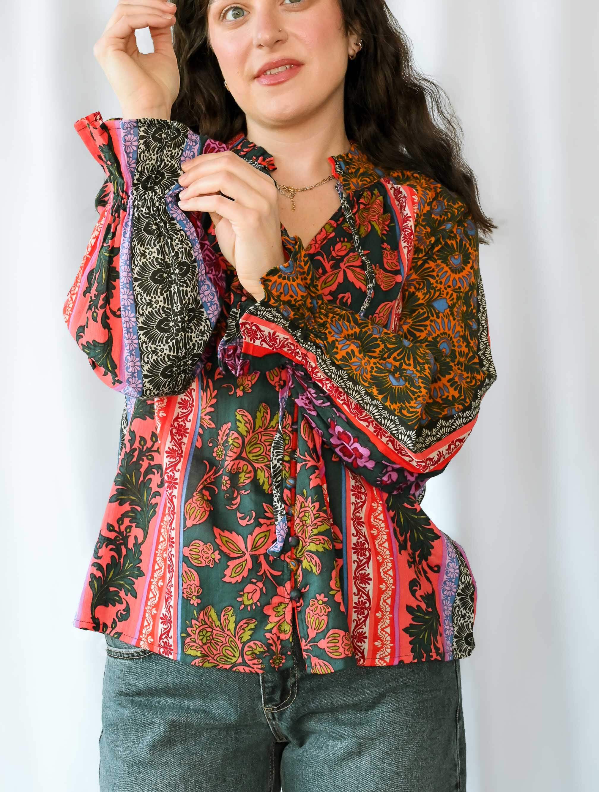 Deep Sleeve Button Down Blouse