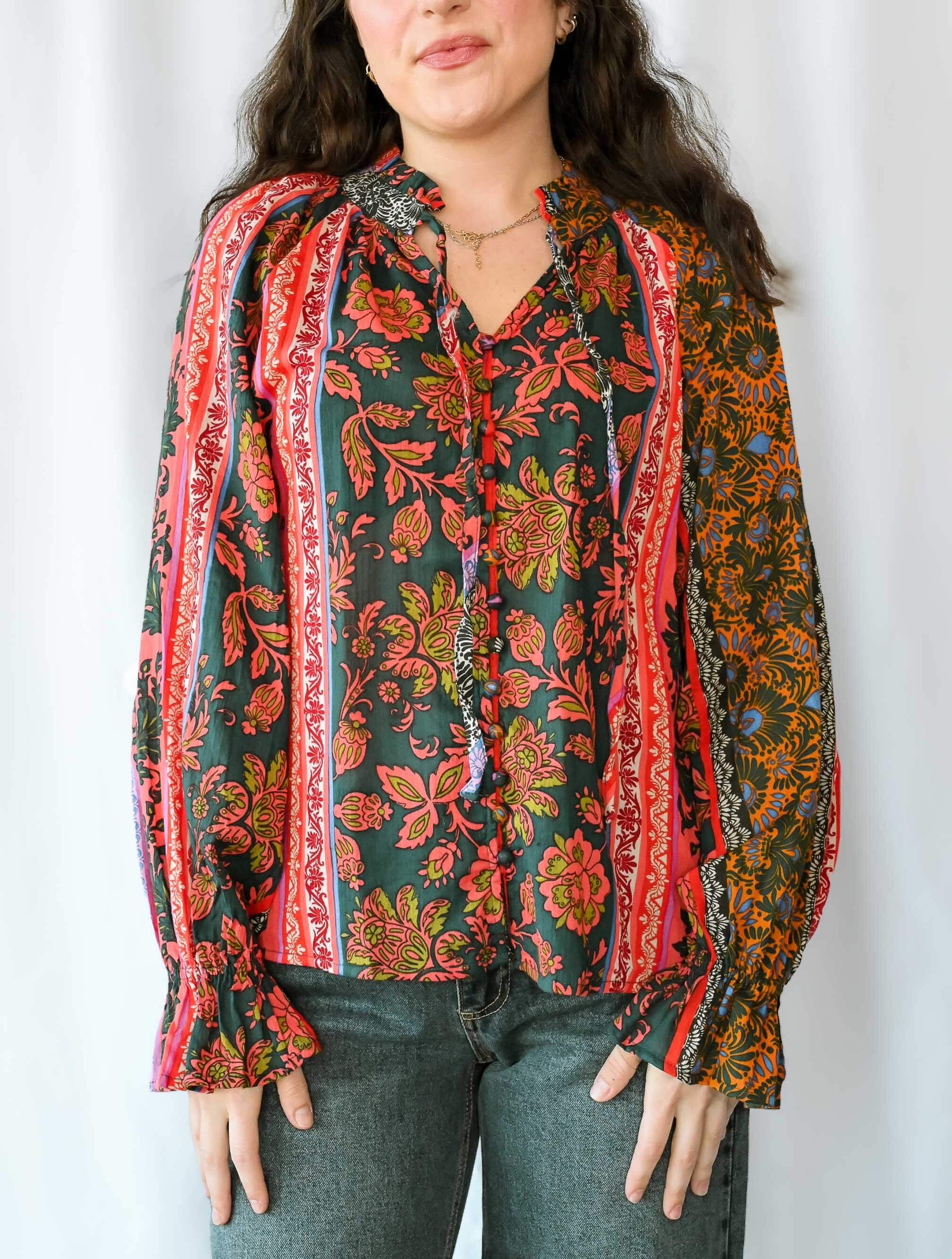 Deep Sleeve Button Down Blouse