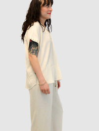 Short Sleeve V-Neck Stitched Top