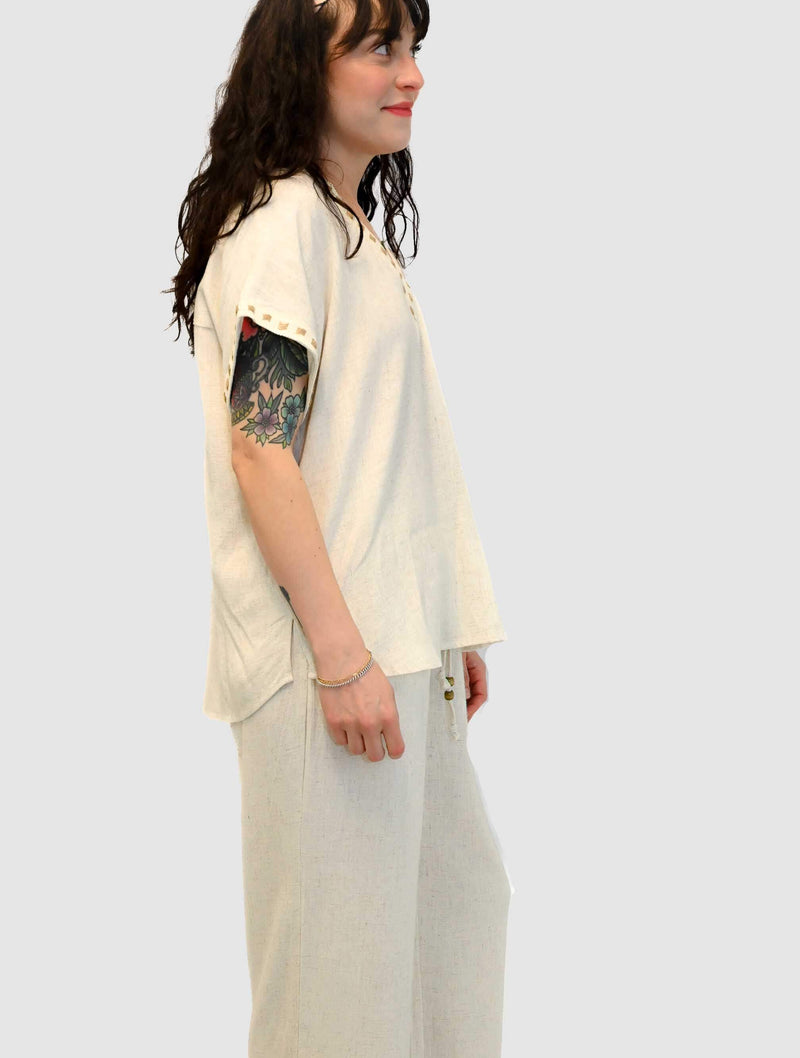 Short Sleeve V-Neck Stitched Top