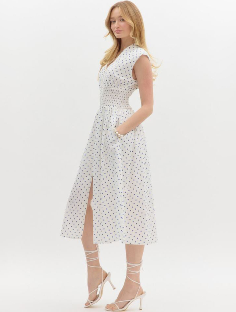 Polka Dot V-neck Sleeveless Midi Dress