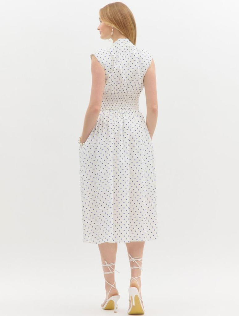 Polka Dot V-neck Sleeveless Midi Dress