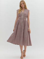 Gingham Zip Front Midi Dress
