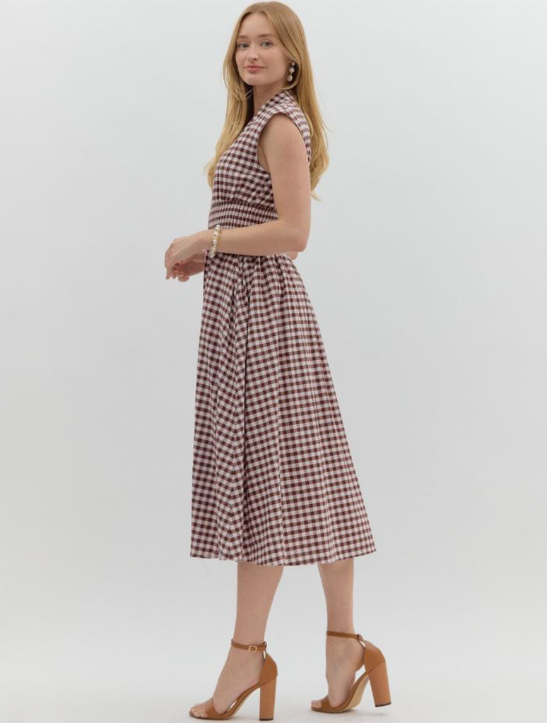 Gingham Zip Front Midi Dress