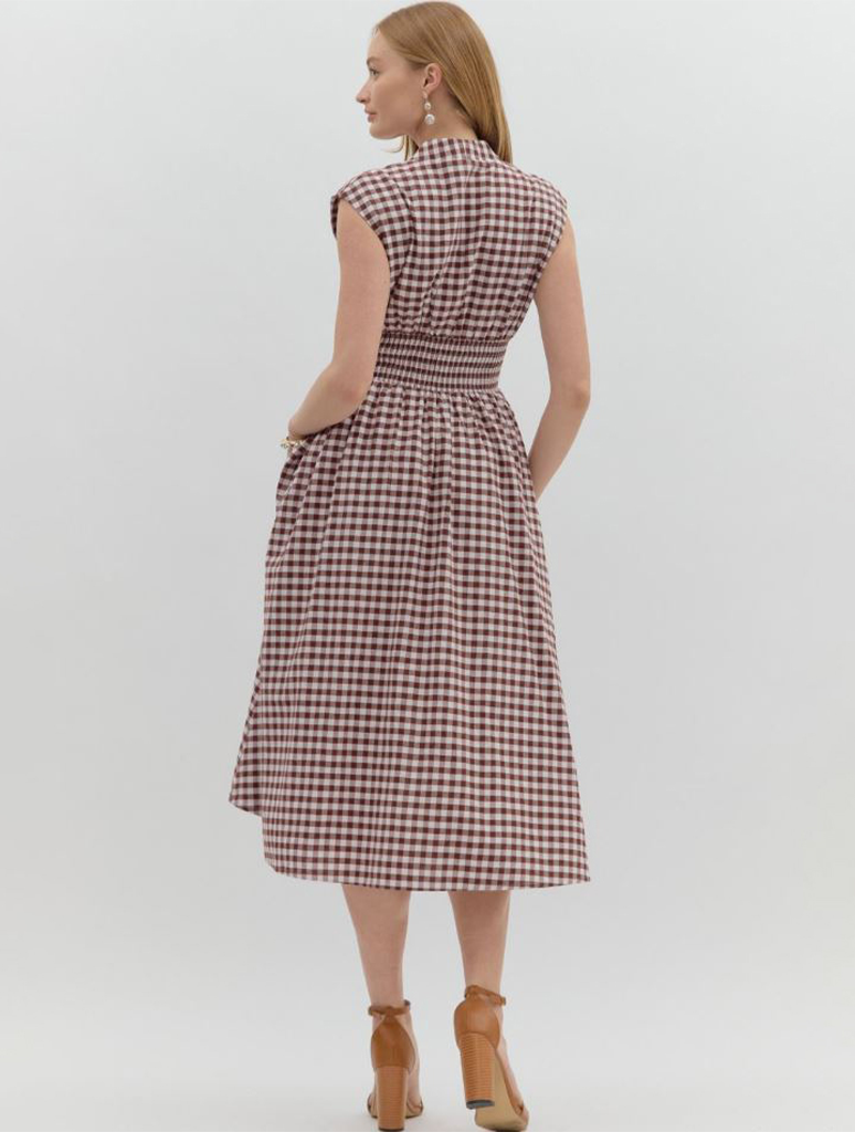 Gingham Zip Front Midi Dress