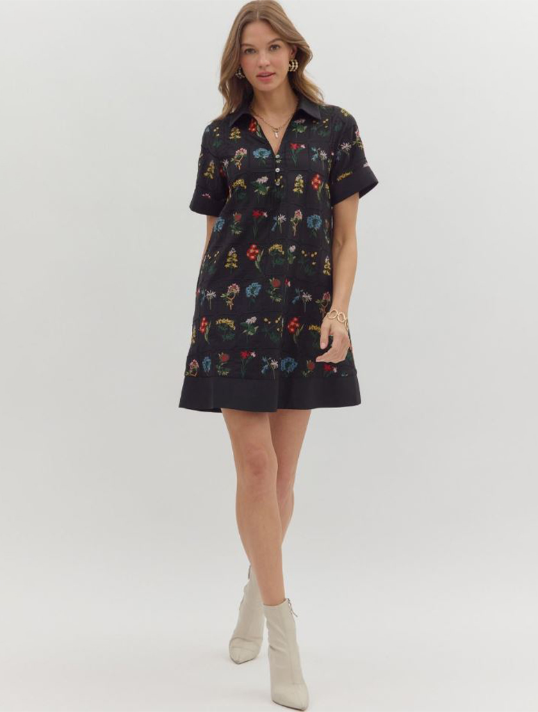 Floral Embroidered Mini Dress