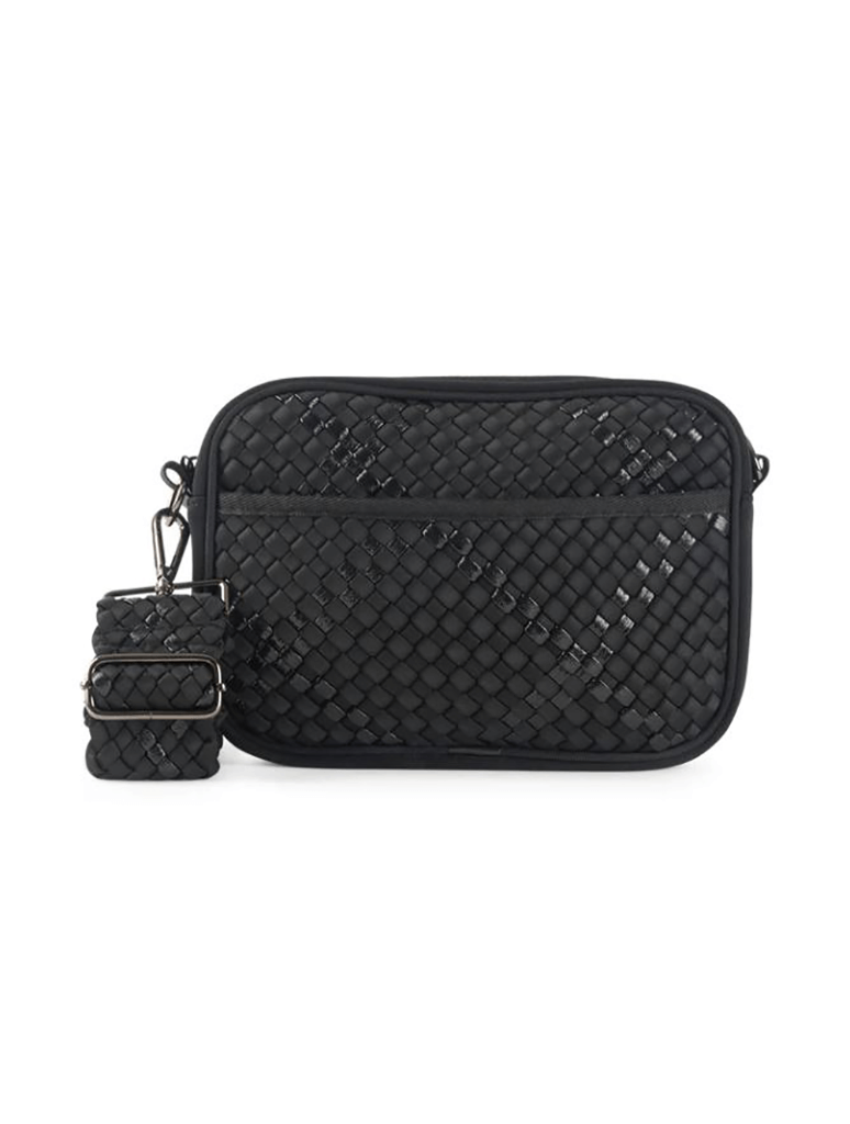 Haute Shore Black Woven Neoprene Camera Bag Crossbody - Ariel Noir