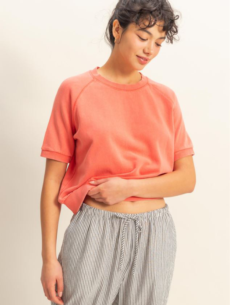 Crewneck Terry Ribbed Hem Everyday Tee