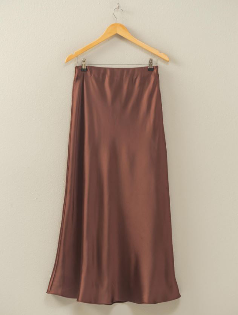 Elastic Waist Satin Maxi Skirt