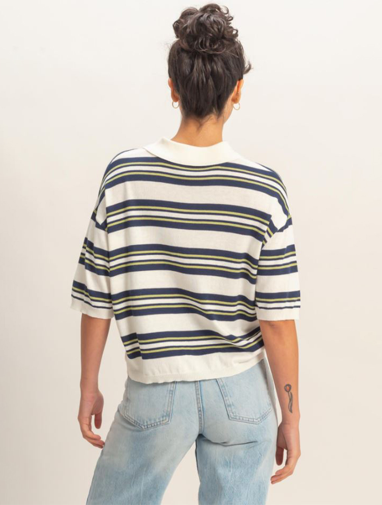 Striped Short Sleeve Polo Knit Top