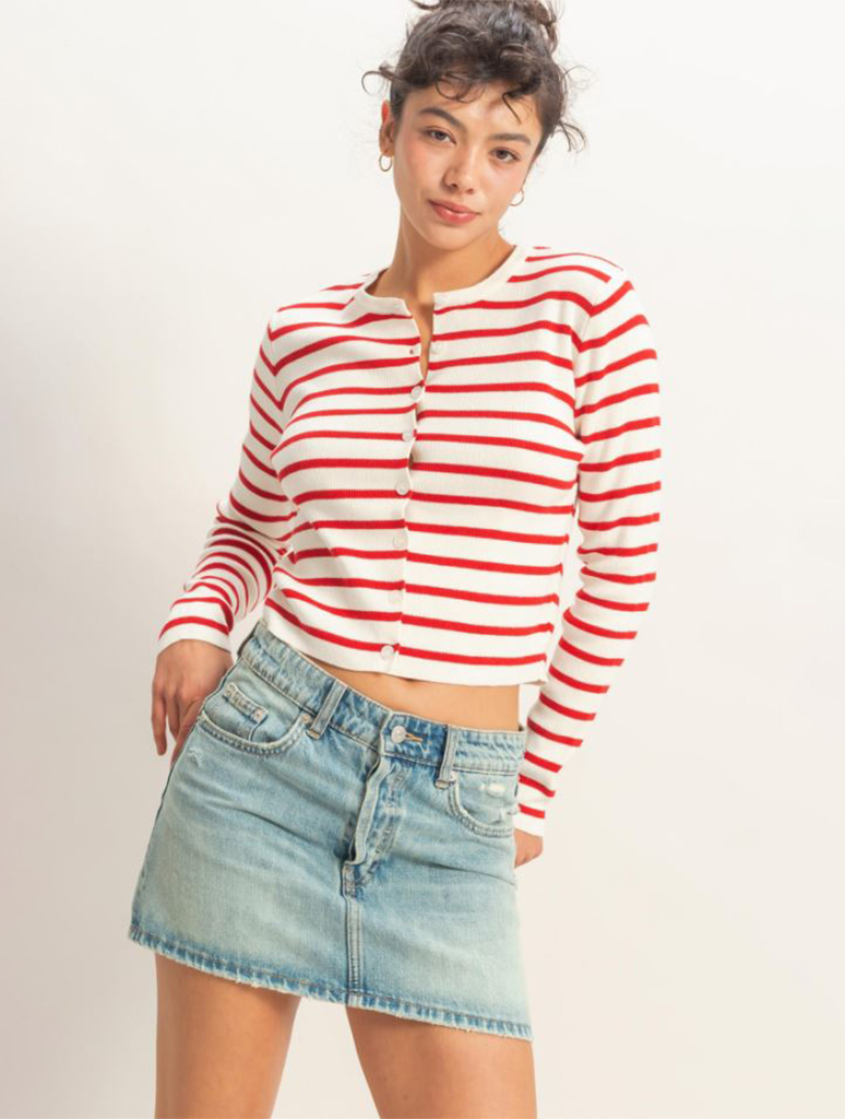 Striped Button-Up Cardigan