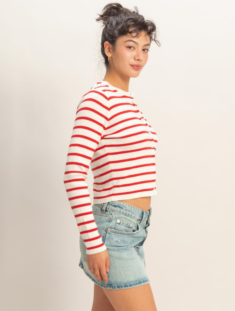 Striped Button-Up Cardigan