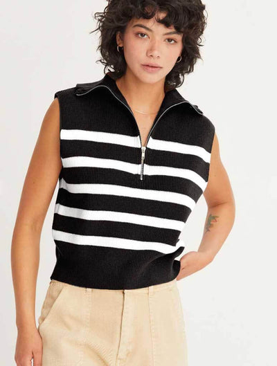 Stripe 1/4 Zip Sweater Vest
