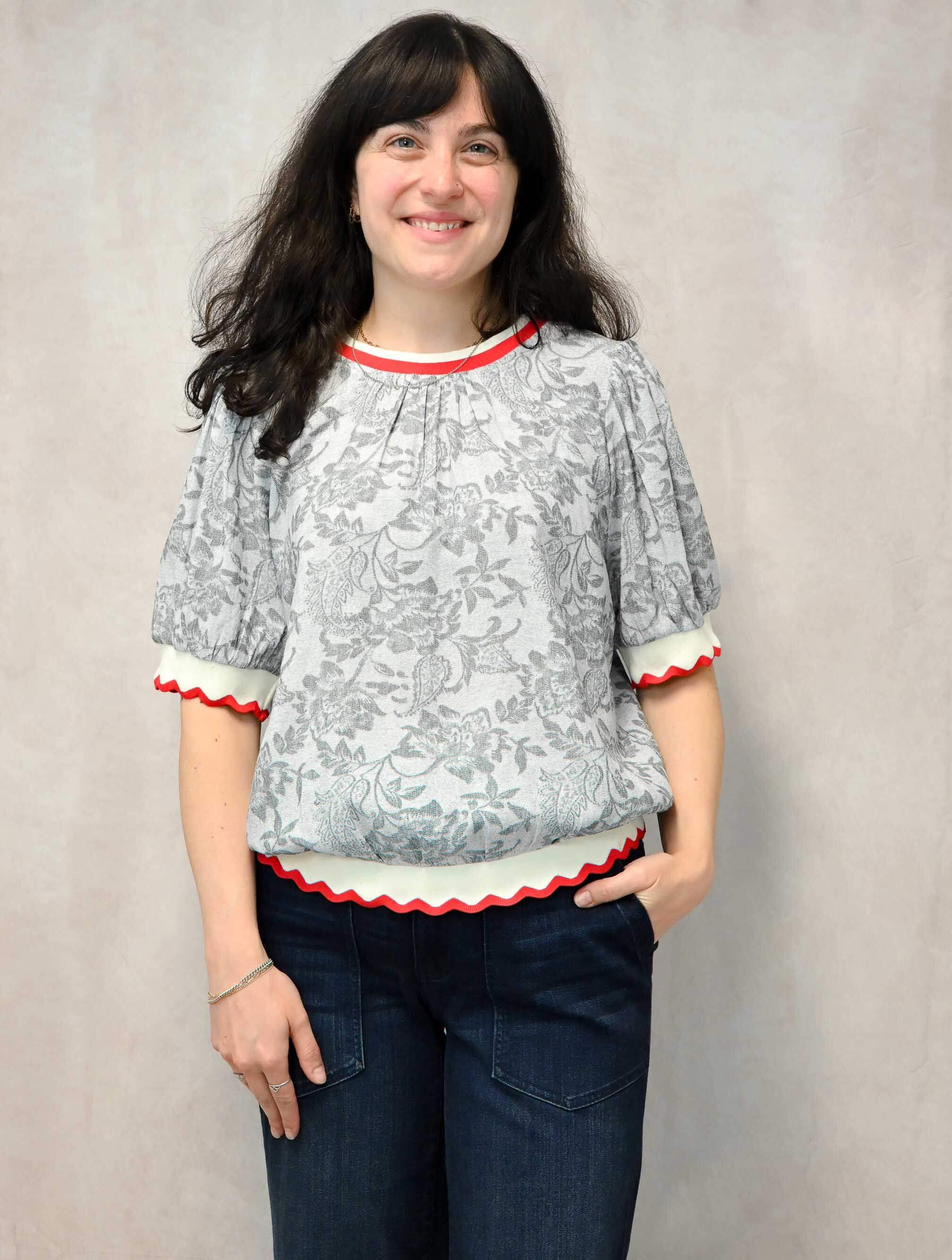 Contrast Wavy Band Detailed Floral Paisley Top
