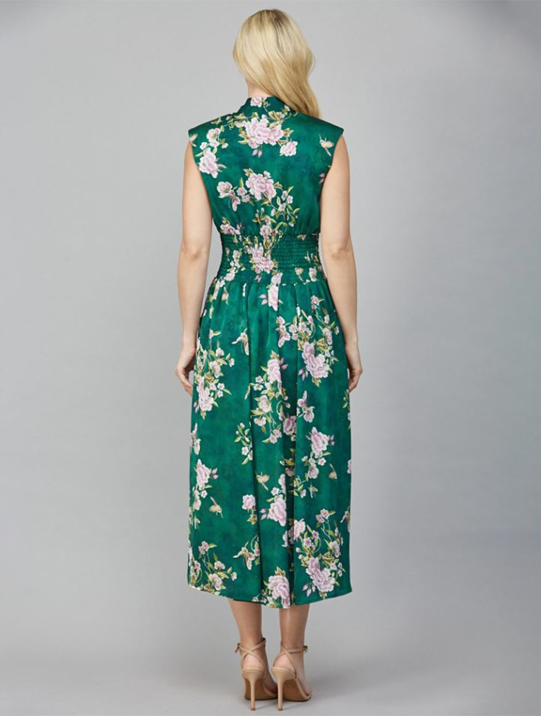 Vintage Floral Print Zip Front Sleeveless Dress