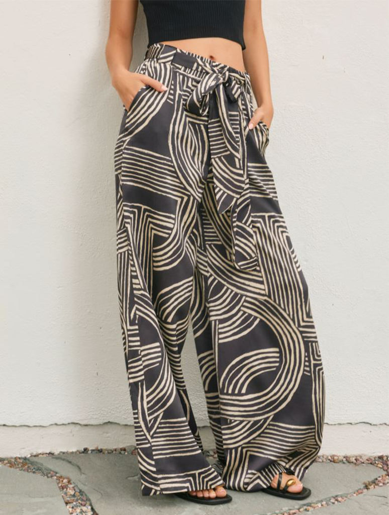 Patterned Wide Leg Pants
