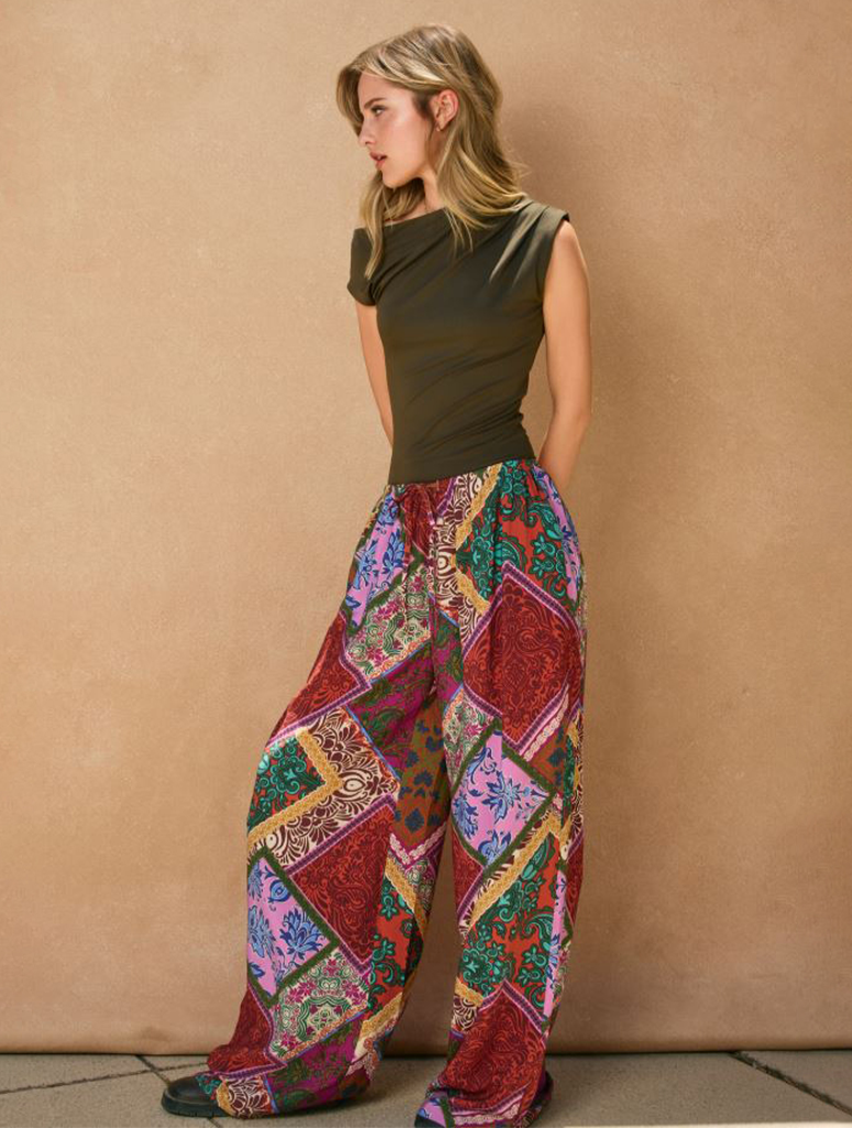 Multi Pattern Pull On Drawstring Pants