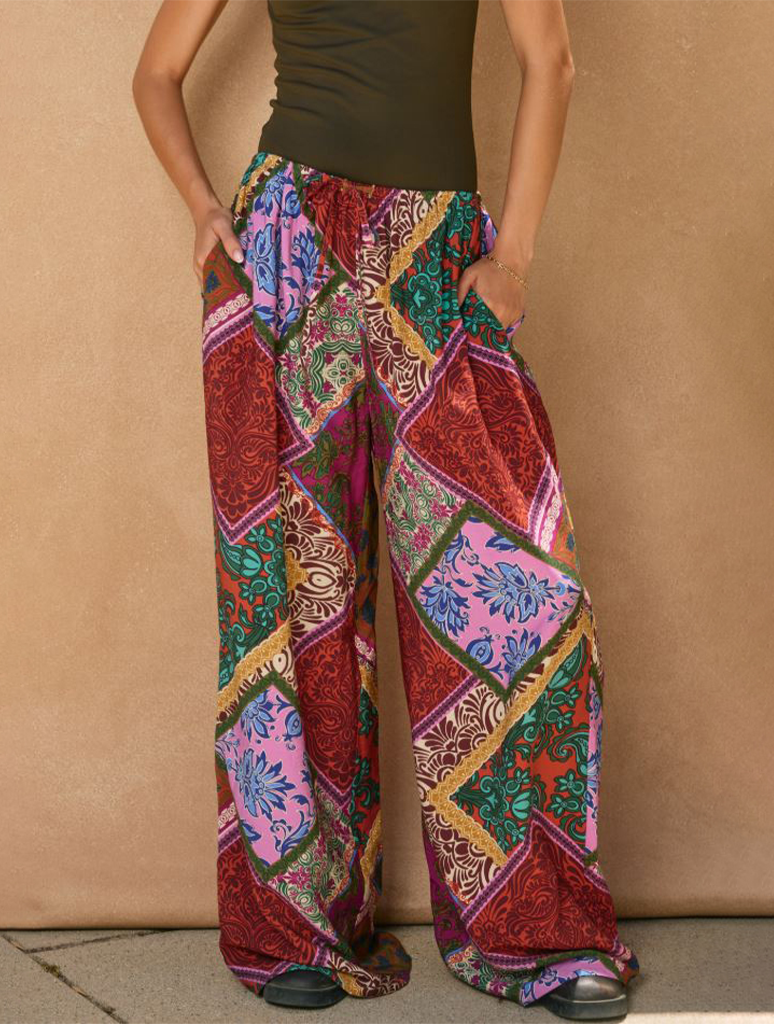 Multi Pattern Pull On Drawstring Pants