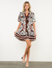 Puff Sleeve Printed Tiered Dress