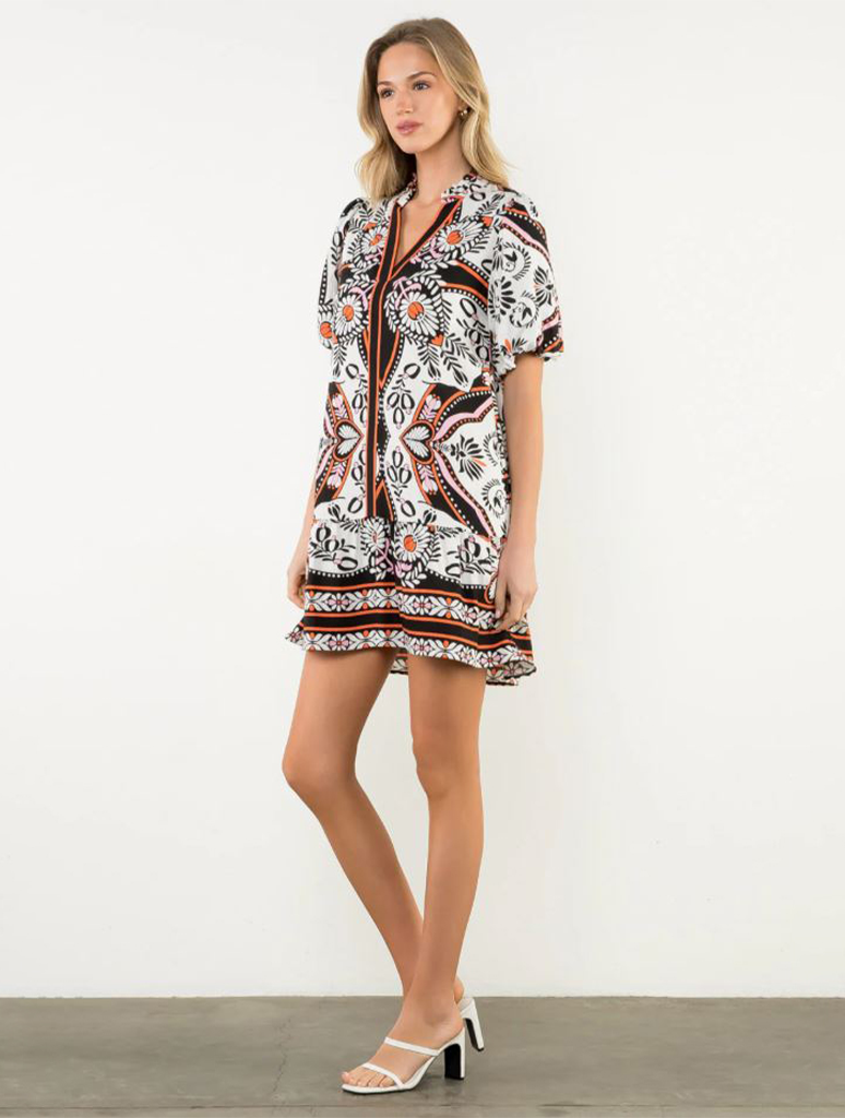 Puff Sleeve Printed Tiered Dress
