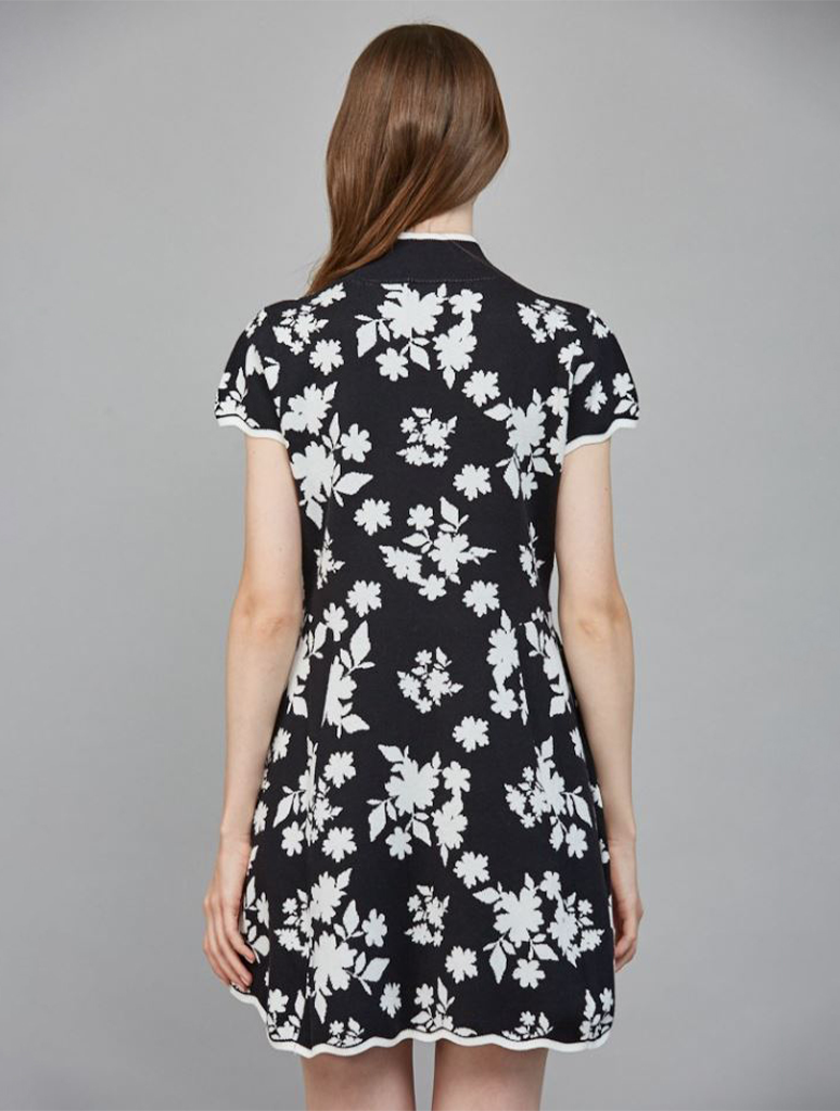 Floral Pattern Scallop Edge Sweater Dress