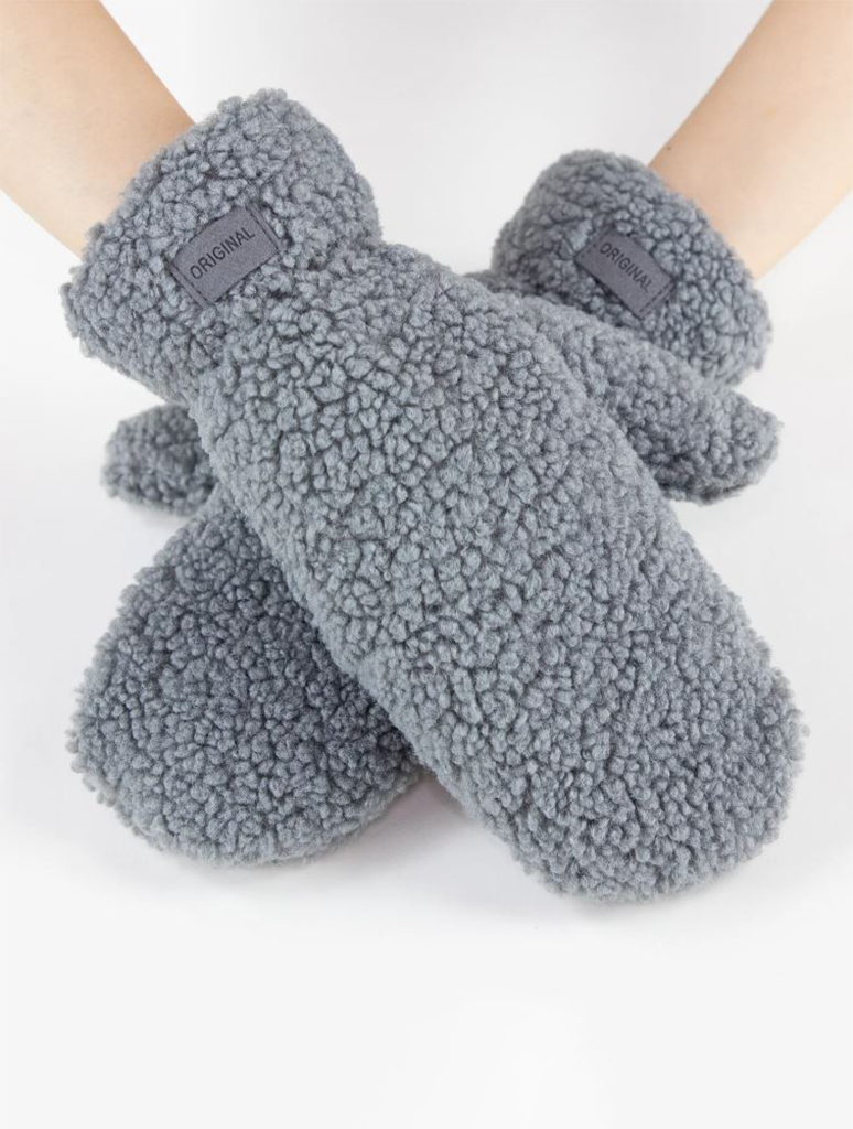 Solid Fuzzy Faux Fur Mittens