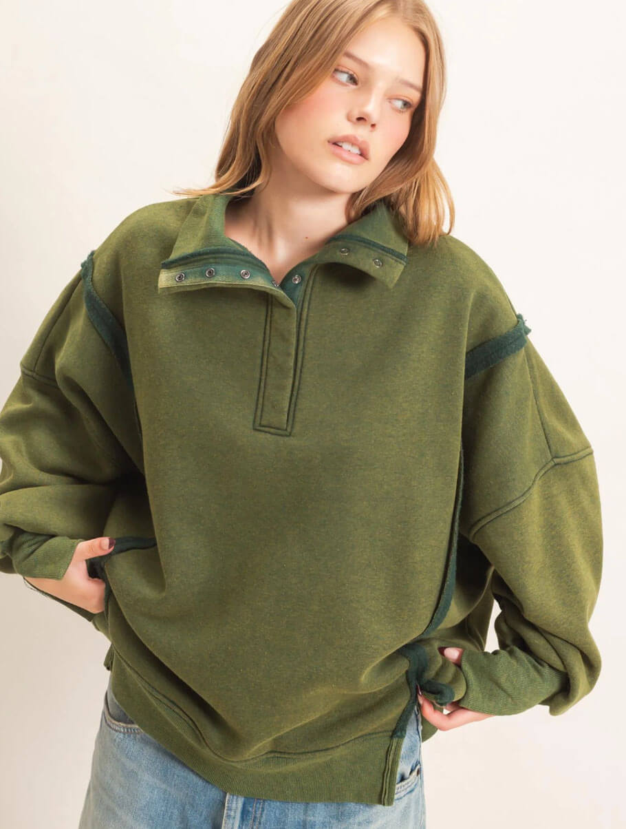 Mineral Wash Snap Collar Pullover