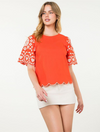 Short Sleeve Embroidered Detail Top