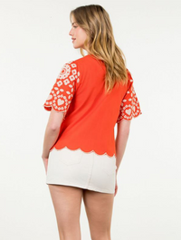 Short Sleeve Embroidered Detail Top