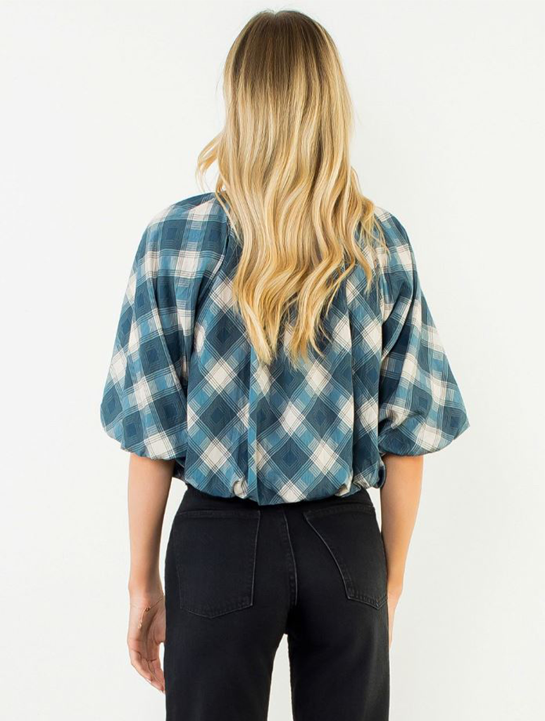 Flowy Cinched Plaid Top